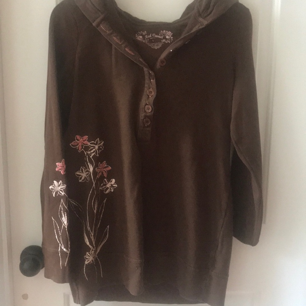 Red Camel Brown Embroidered Hoodie